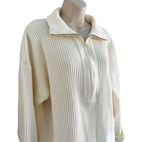 Varley Janie Ribbed Half Zip Sweater Womna's Sz L in Ivory - Picture 3 of 9